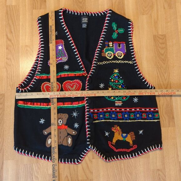 Jacque & Koko Christmas Sweater Vest Womens 22/24 Beads Ugly Embroidered - Picture 2 of 9